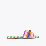 Kurt Geiger London Women's Southbank Fabric Stripe Flat Sandals Green Comb 8 M