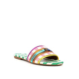 Kurt Geiger London Women's Southbank Fabric Stripe Flat Sandals Green Comb 8 M