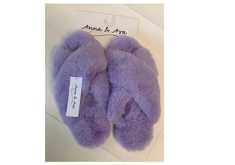 Anna & Ava Women's Plush Faux Fur X Band Slide Slippers Purple XL 11-12