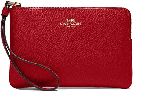 Coach Crossgrain Leather Corner Zip Wristlet Wallet Red