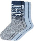 HUE Women's Crew Length Boot Socks, 2 Pair Pack, Navy Border Fairisle, One Size