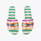 Kurt Geiger London Women's Southbank Fabric Stripe Flat Sandals Green Comb 8 M