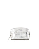 Michael Kors Empire Small Metallic Crocodile Embossed Leather Travel Pouch Silver