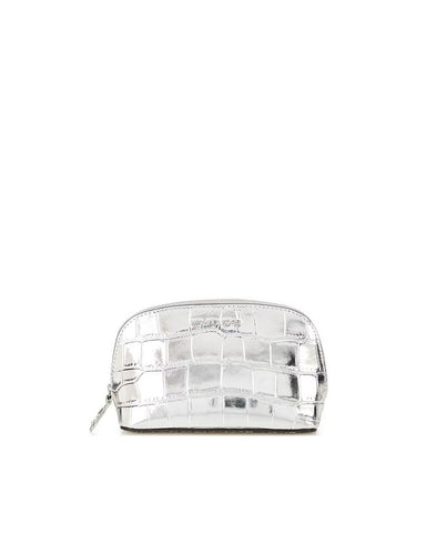 Michael Kors Empire Small Metallic Crocodile Embossed Leather Travel Pouch Silver