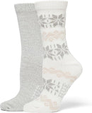 HUE Women's Crew Length Boot Socks, 2 Pair Pack, Ivory Nordic Snowflake, One Size