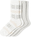 HUE Women's Crew Length Boot Socks, 2 Pair Pack, Ivory Nordic Snowflake, One Size
