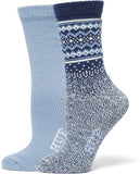 HUE Women's Crew Length Boot Socks, 2 Pair Pack, Navy Border Fairisle, One Size
