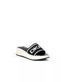 DKNY Women's Mandy Logo Sport Fabric Platform Wedge Slides Black/Gold