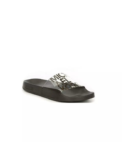 Michael Kors Women's Gilmore Logo Print PVC Pool Slides Clear Brown