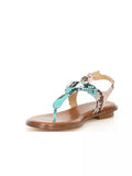 Michael Kors MK Plate Thong Snake Embossed Leather Sandals Ocean Blue Multi