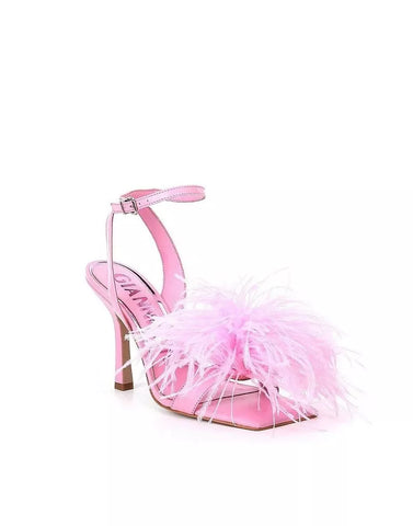 Gianni Bini Neela Feather Square Toe Dress Sandals Rue Pink 9.5M