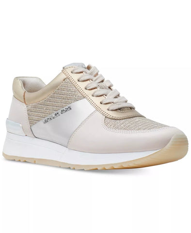 MICHAEL Kors Women's Allie Glitter Chain Mesh Leather Trainers White/Gold 11M