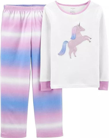 Carter's Girls' 2-Piece Fleece Pajamas Top and Pants Set Multi Ombre Unicorn, 7