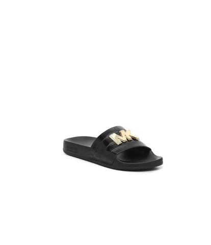 Michael Kors Women's Gilmore Logo Detail Croco Embossed Slides Black