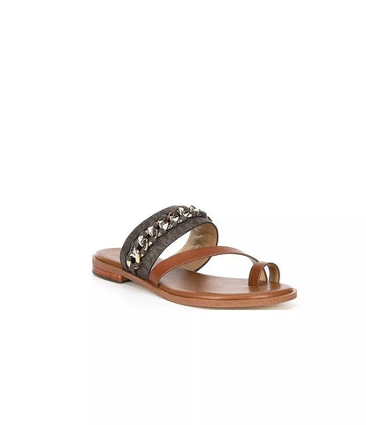 Michael Kors Women's Bergen Flat Leather Chain Sandals Brown/Luggage