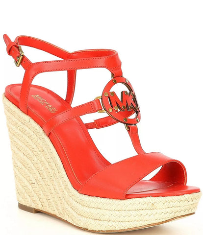 Michael Kors Women's Kerry Leather Espadrille Wedges Dark Persimmon