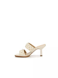 Michael Kors Amelia Mule Quilt Stitch Pyramid Studded Leather Sandals Cream 8.5M