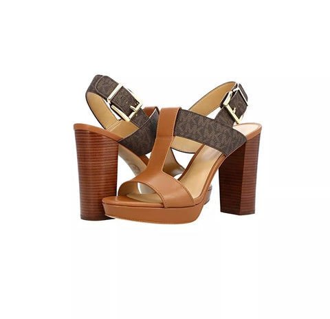 Michael Kors Women's Becker T Strap Brown/Acorn 9.5M