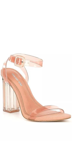 Gianni Bini Liyra Clear Ankle Strap Block Heel Sandals Glam Nude 8.5 M