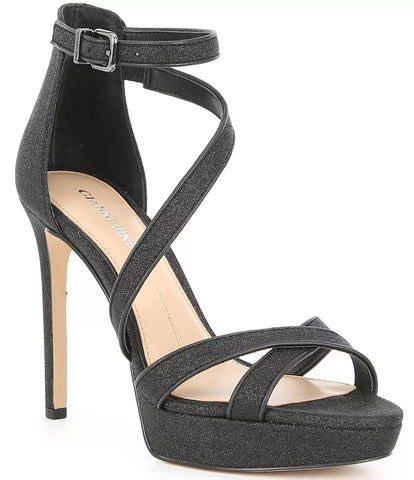 Gianni Bini Women's Corielle Glitter Strappy Platform Sandals Black 8M