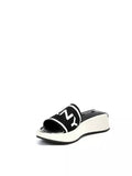 DKNY Women's Mandy Logo Sport Fabric Platform Wedge Slides Black/Gold